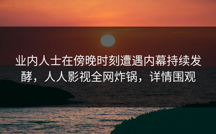 业内人士在傍晚时刻遭遇内幕持续发酵，人人影视全网炸锅，详情围观